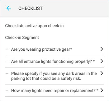 Checklist that appears in the ServiceChannel Provider mobile app