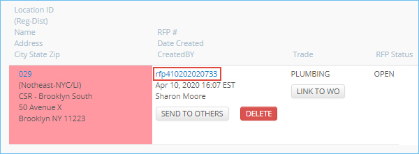 The RFP number displayed on the RFPs List in Service Automation